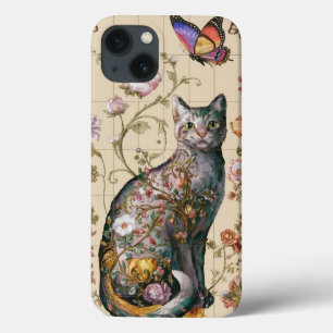 Vintage Floral Cat Art William Morris inspired iPhone 13 Case