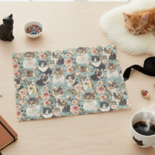 Vintage Floral Cat Flower Pattern Tissue Paper