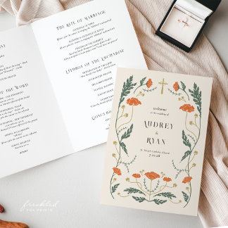 Vintage Floral Catholic Mass Wedding Program