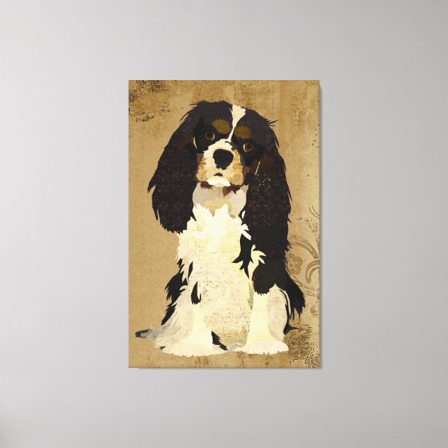 Vintage Floral Cavalier King Charles Canvas Print (Front)