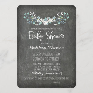 Vintage Floral Chalkboard Baby Shower Invitations