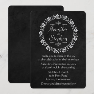 Vintage Floral Chalkboard Black & Gray Wedding Invitation