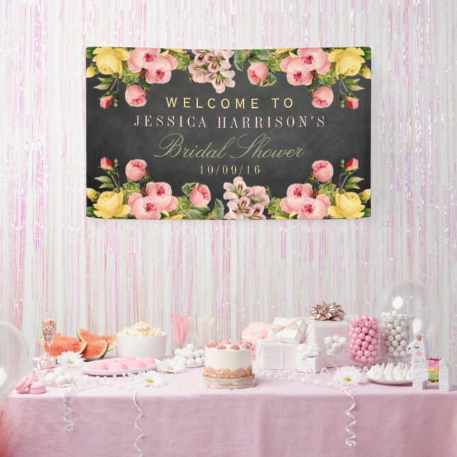 Vintage Floral Chalkboard Bridal Shower Banner (Party)