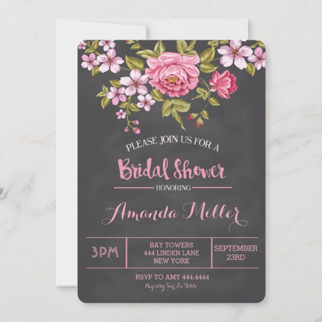Vintage Floral Chalkboard Bridal Shower Invitation (Front)