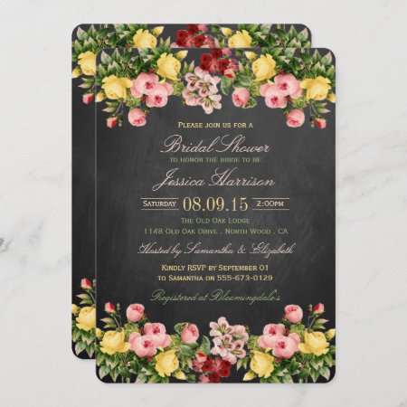 Vintage Floral Chalkboard Bridal Shower Invitation