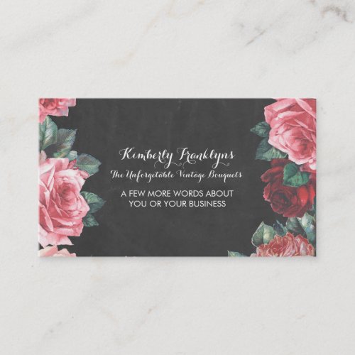 vintage floral chalkboard pink roses wreath business card