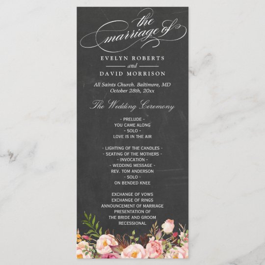 Vintage Floral Chalkboard Script Wedding Program Zazzle Com