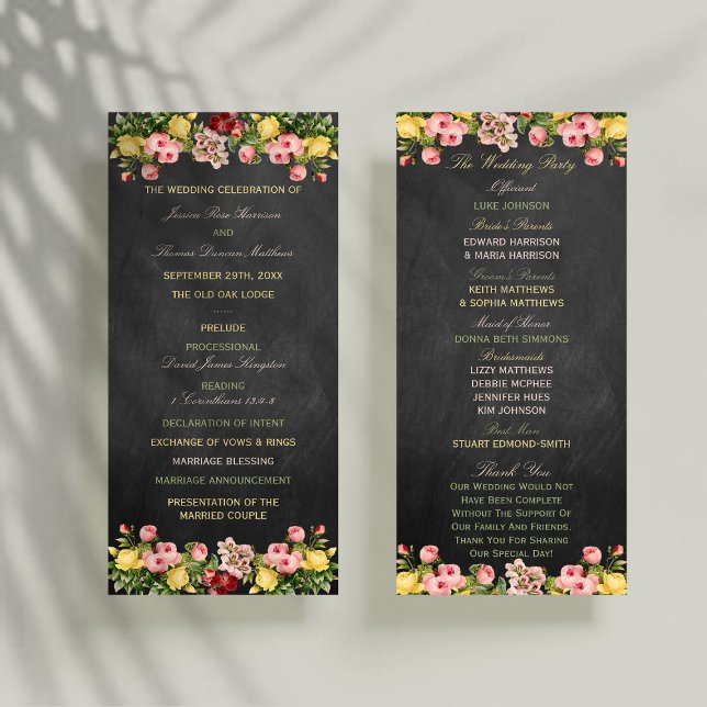 Vintage Floral Chalkboard Wedding Program (Creator Uploaded)