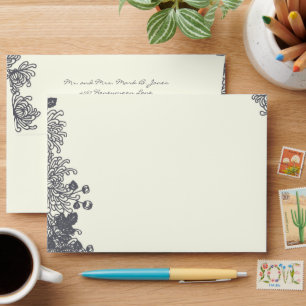 Vintage Floral Charcoal Gray Ivory Envelopes