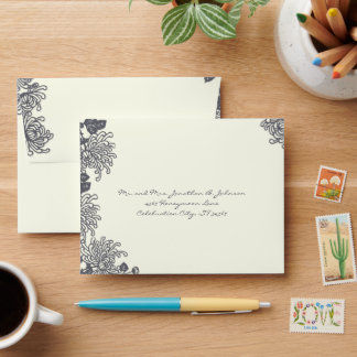 Vintage Floral Charcoal Gray Ivory RSVP Envelopes