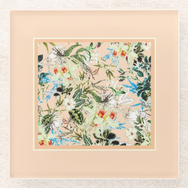 Vintage Floral Charm Glass Coaster (Front)