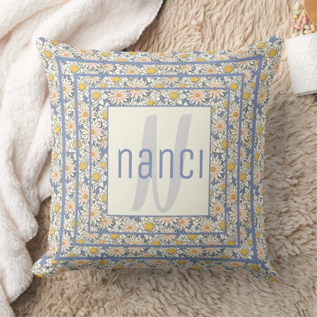 Vintage Floral Charm Monogrammed Throw Pillow (Blanket)