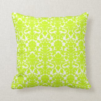 Vintage Floral Chartreuse Damask Seal Pillow