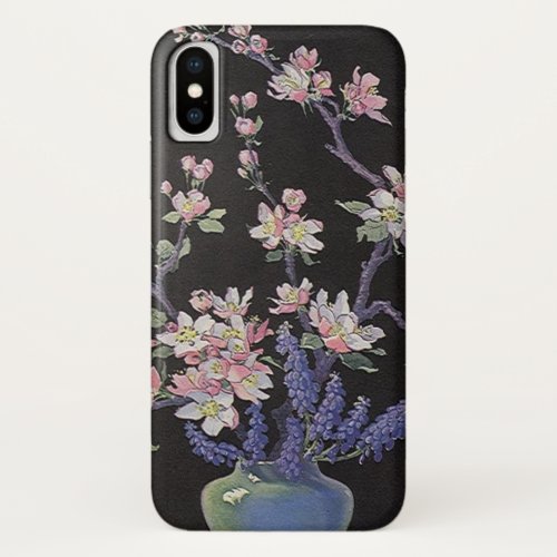 Vintage Floral Cherry Blossoms Flowers in a Vase iPhone X Case