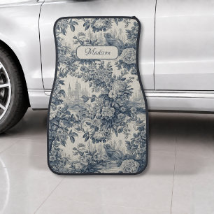 Vintage floral chic Blue toile de jouy monogram Car Floor Mat