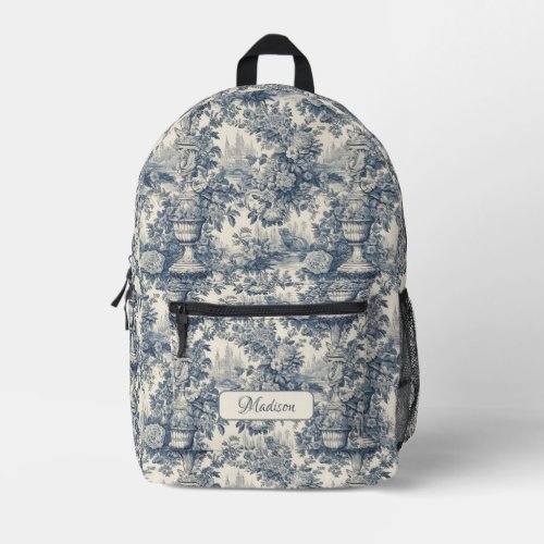 Vintage floral chic Blue toile de jouy monogram Do Printed Backpack