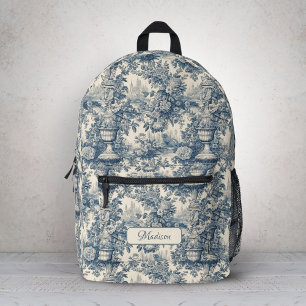 Vintage floral chic Blue toile de jouy monogram Do Printed Backpack