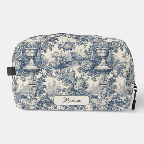 Vintage floral chic Blue toile de jouy monogram Dopp Kit