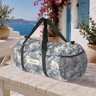 Vintage floral chic Blue toile de jouy monogram Duffle Bag