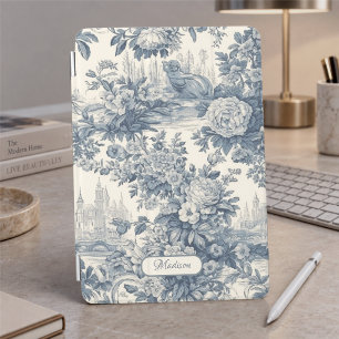 Vintage floral chic Blue toile de jouy monogram iPad Mini Cover