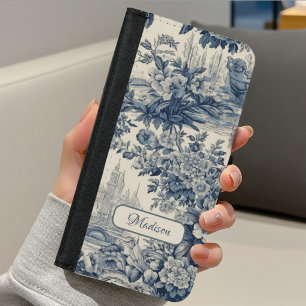 Vintage floral chic Blue toile de jouy monogram iPhone 8/7 Wallet Case