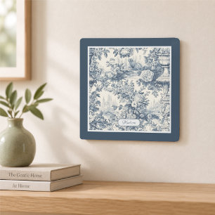 Vintage floral chic Blue toile de jouy monogram Metal Print