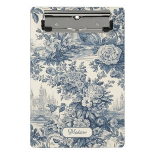 Vintage floral chic Blue toile de jouy monogram Mini Clipboard