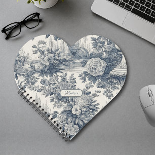 Vintage floral chic Blue toile de jouy monogram Notebook