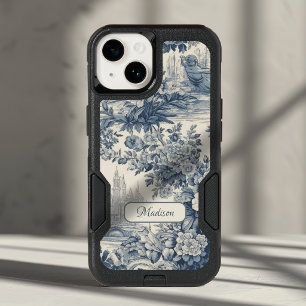 Vintage floral chic Blue toile de jouy monogram OtterBox iPhone 14 Case