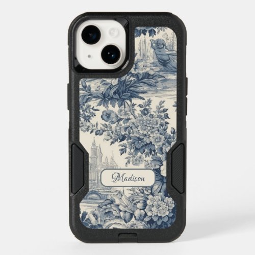 Vintage floral chic Blue toile de jouy monogram OtterBox iPhone 14 Case