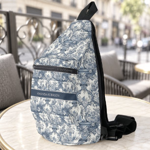 Vintage floral chic Blue toile de jouy monogram Sling Bag