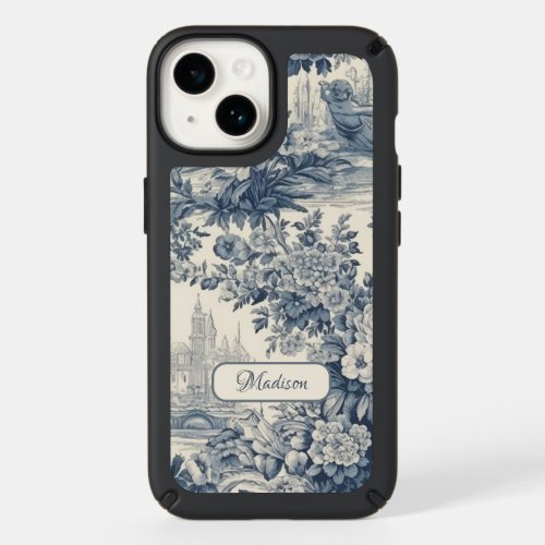 Vintage floral chic Blue toile de jouy monogram Speck iPhone 14 Case