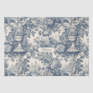 Vintage floral chic Blue toile de jouy monogram Tissue Paper
