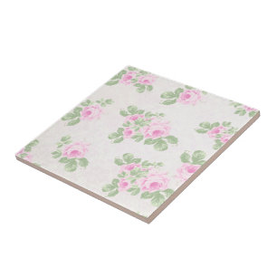 Vintage floral chic pink roses ceramic tile