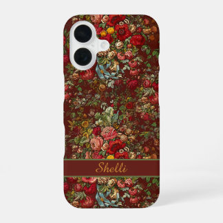 Vintage Floral Chintz Pattern with Your Name iPhone 16 Case