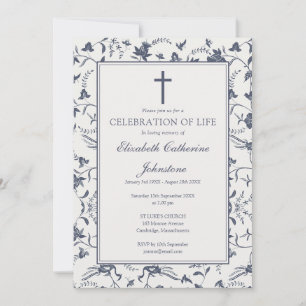 Vintage Floral Christian Funeral Memorial Invitation