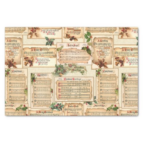 Vintage Floral Christmas Music on Old Parchment Tissue Paper