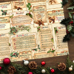 Vintage Floral Christmas Music on Old Parchment Tissue Paper<br><div class="desc">Festive vintage-inspired repeating pattern featuring Christmas sheet music on weathered and torn antique scrolls embellished with holly and ornamental typography on subtle ecru damask background. Design can be scaled up or down.</div>