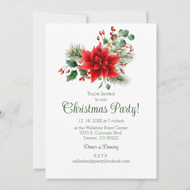 Vintage Floral Christmas Party Invitation (Front)