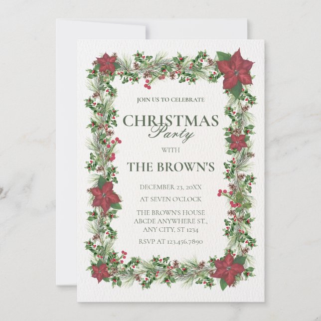 Vintage floral christmas party invitation (Front)