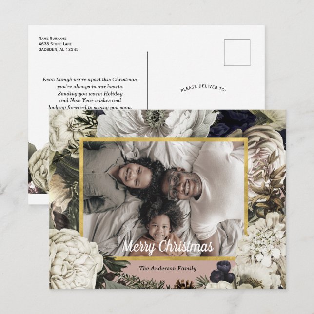 Vintage Floral Christmas photo postcard (Front/Back)
