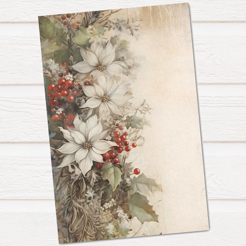 Vintage Floral Christmas Winter Ephemera Aged Tissue Paper