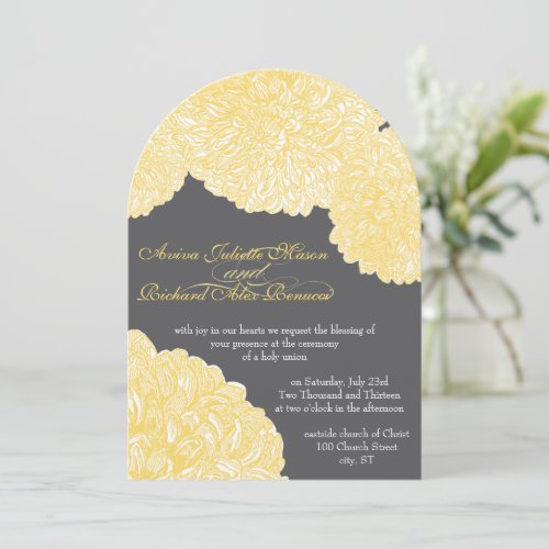 Vintage Floral Chrysanthemum Gray and Yellow Custom Announcements
