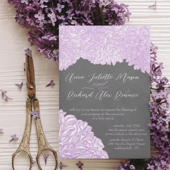 Vintage Floral Chrysanthemum Lavender Wedding Invitation by samack at Zazzle