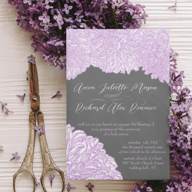Vintage Floral Chrysanthemum Lavender Wedding Invitation (Creator Uploaded)