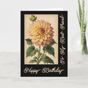 Vintage Floral Classic White Dahlia Black Birthday Card