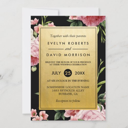 Vintage Floral Classy Golden Formal Wedding Invite