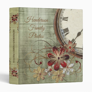 Vintage Floral Clock Family Photo 3 Ring Binder