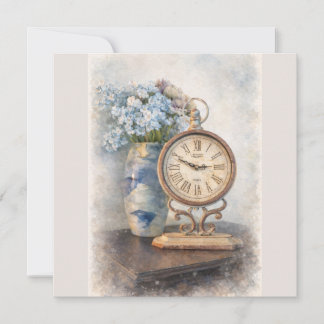 Vintage Floral Clock Flat Note Card – Cottage Core