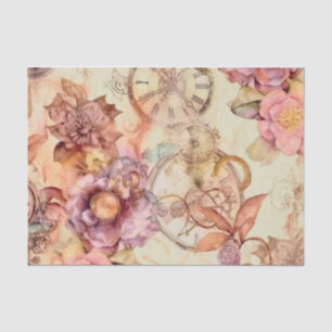 Vintage Floral Clock Steampunk Tissue Paper